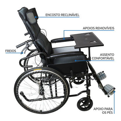 WINNERMED Manual Lightweight Foldable Wheelchair comfort Manual Wheelchair – 150° Recline with Table and Commode